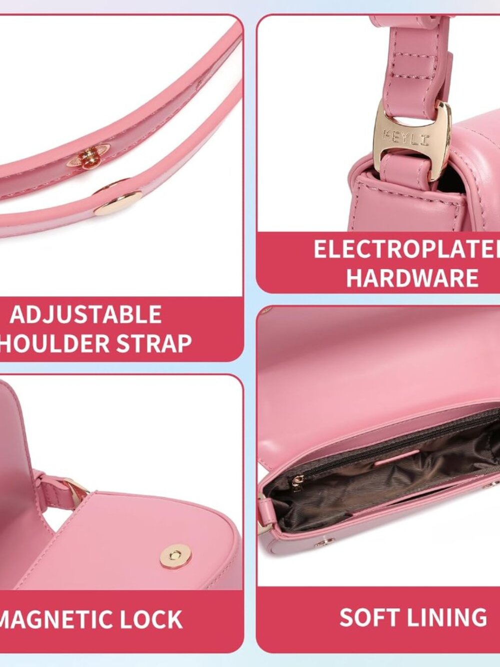 Women's Pink Cross-body Purse Waterproof Leather Small Clutch Shoulder Bag - Picture 6 of 6